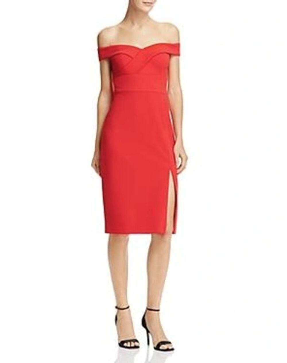 Aidan Mattox Red Off Shoulder Knee Length Slit Dress Size 8 Cocktail Party